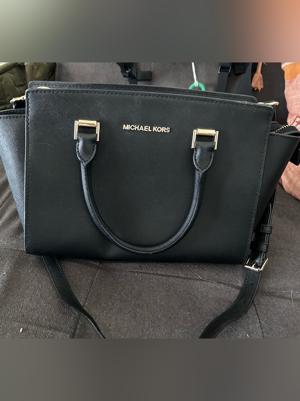 Michael Kors Black Saffiano Satchel with Gold Hardware